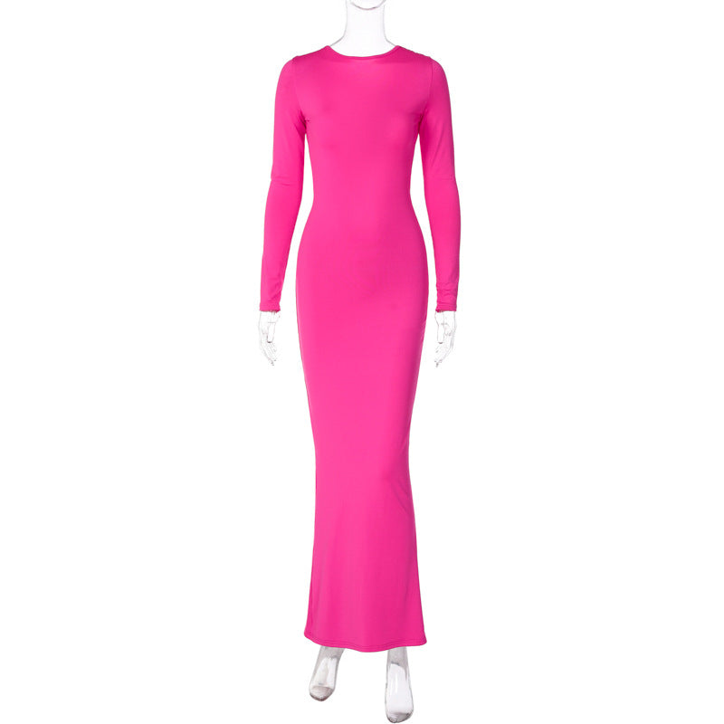 V-neck Slim Fit Pleated Long Sleeve Dress