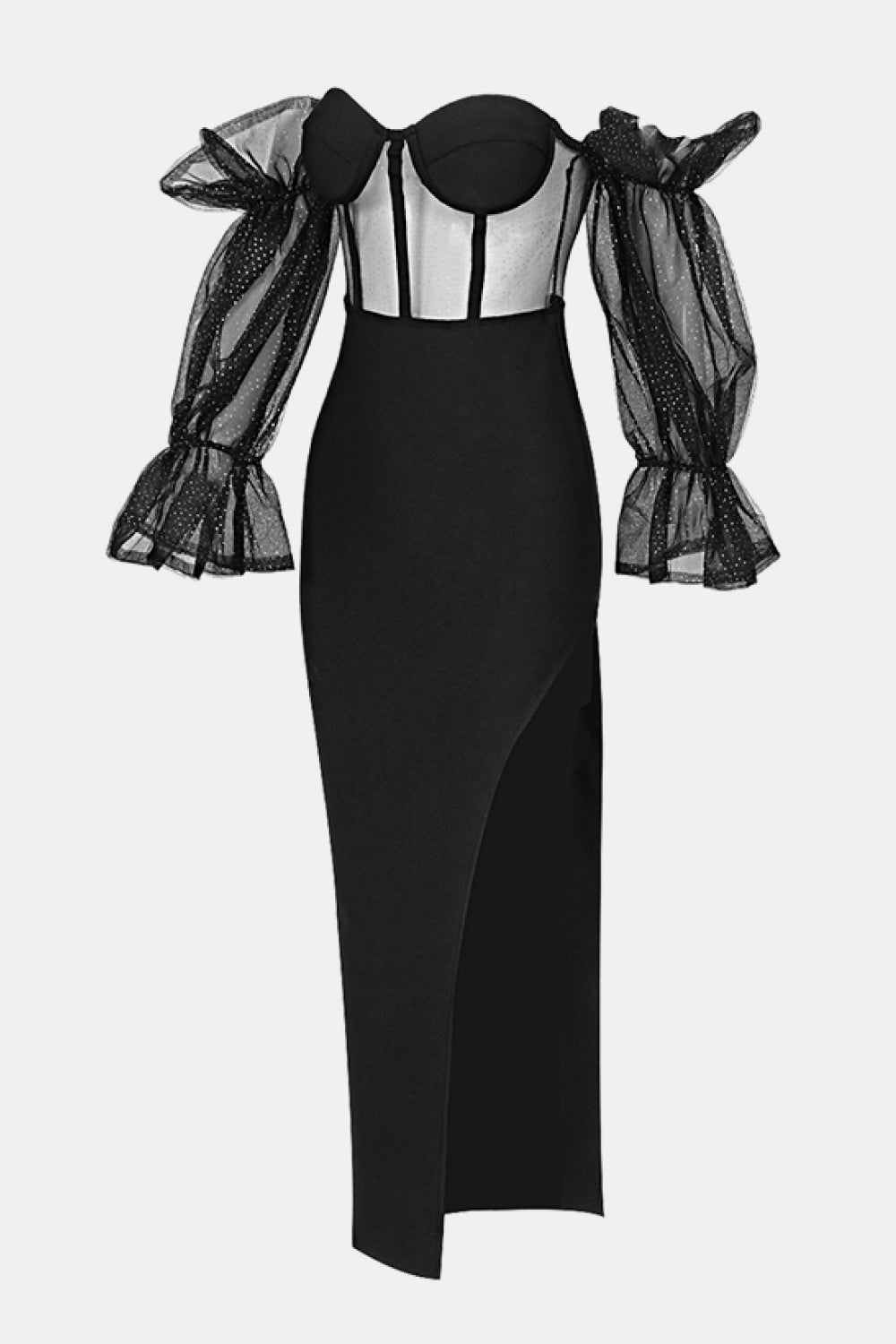 Hanna Glitter Mesh Flounce Sleeve Knit Dress