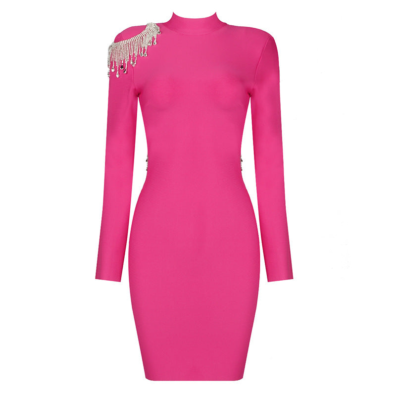 Backless Fringed Diamond Bandage Dress