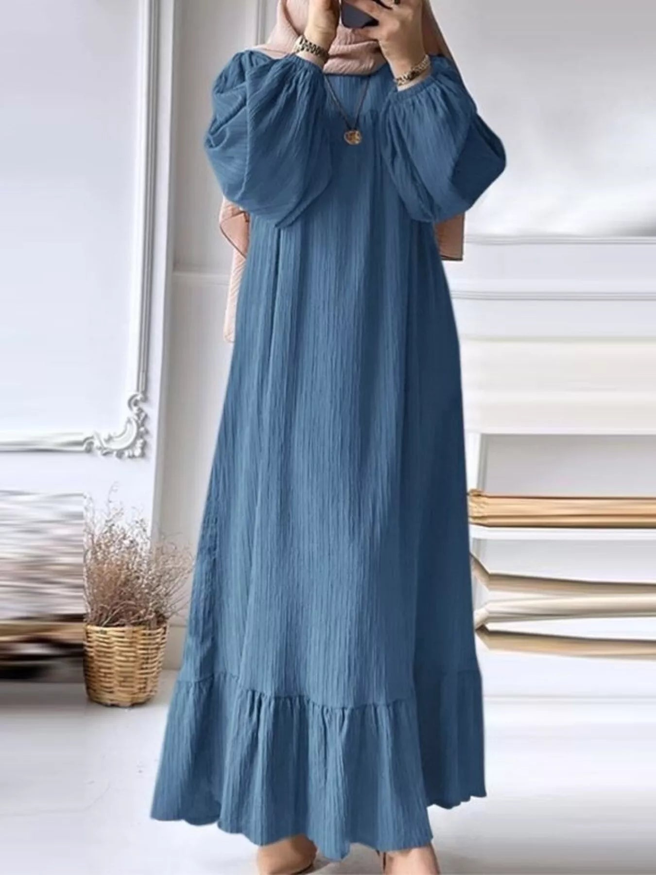 Full Size Textured Balloon Sleeve Maxi Dress Plus Size