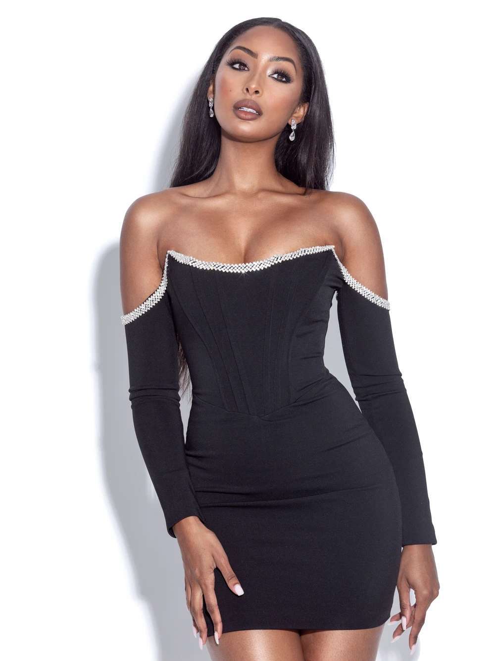 Diamond Long Sleeve Bandage One-piece Dress
