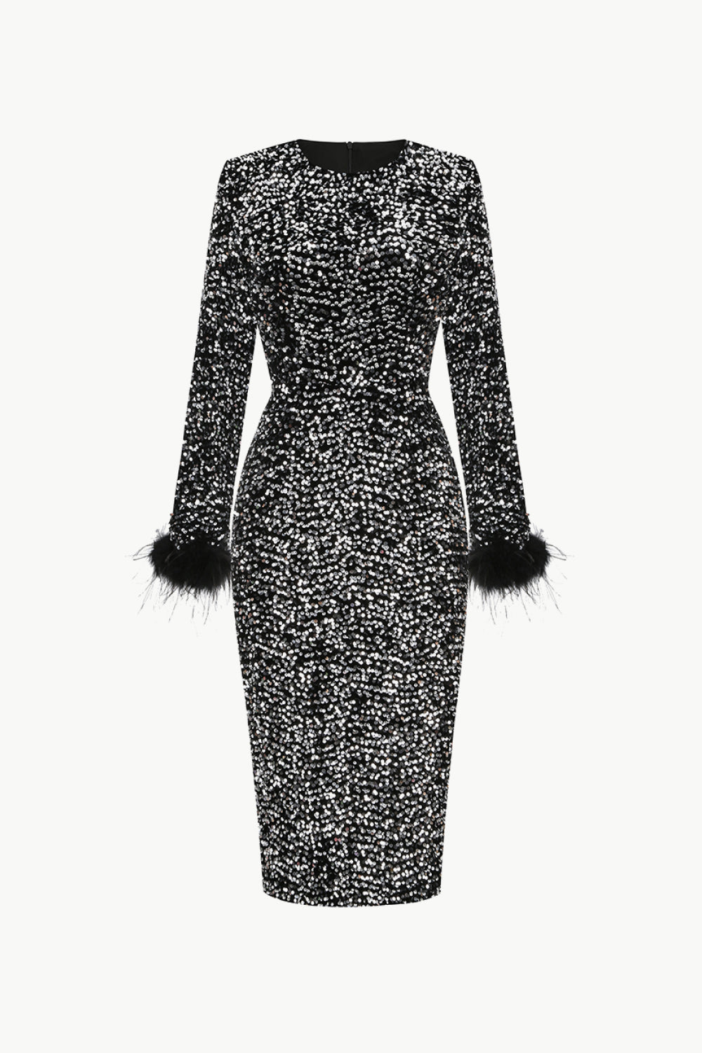 Alyia Sequin Feather Midi Dress