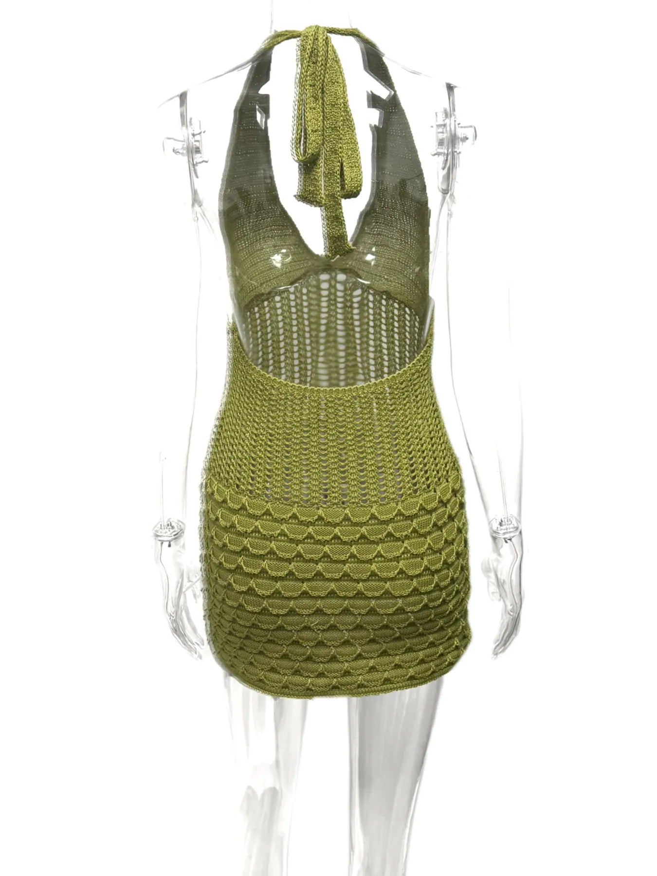 Crochet Halter Neck Sweater Dress