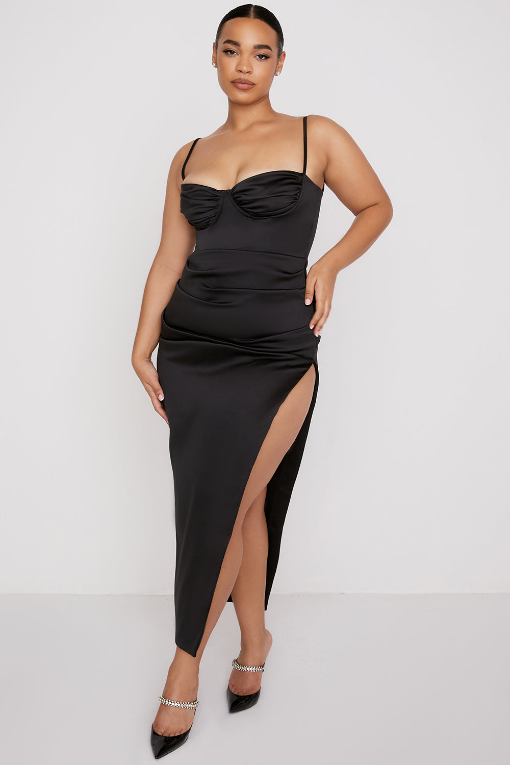 ALESYA IVORY RED SATIN CORSET DRESS