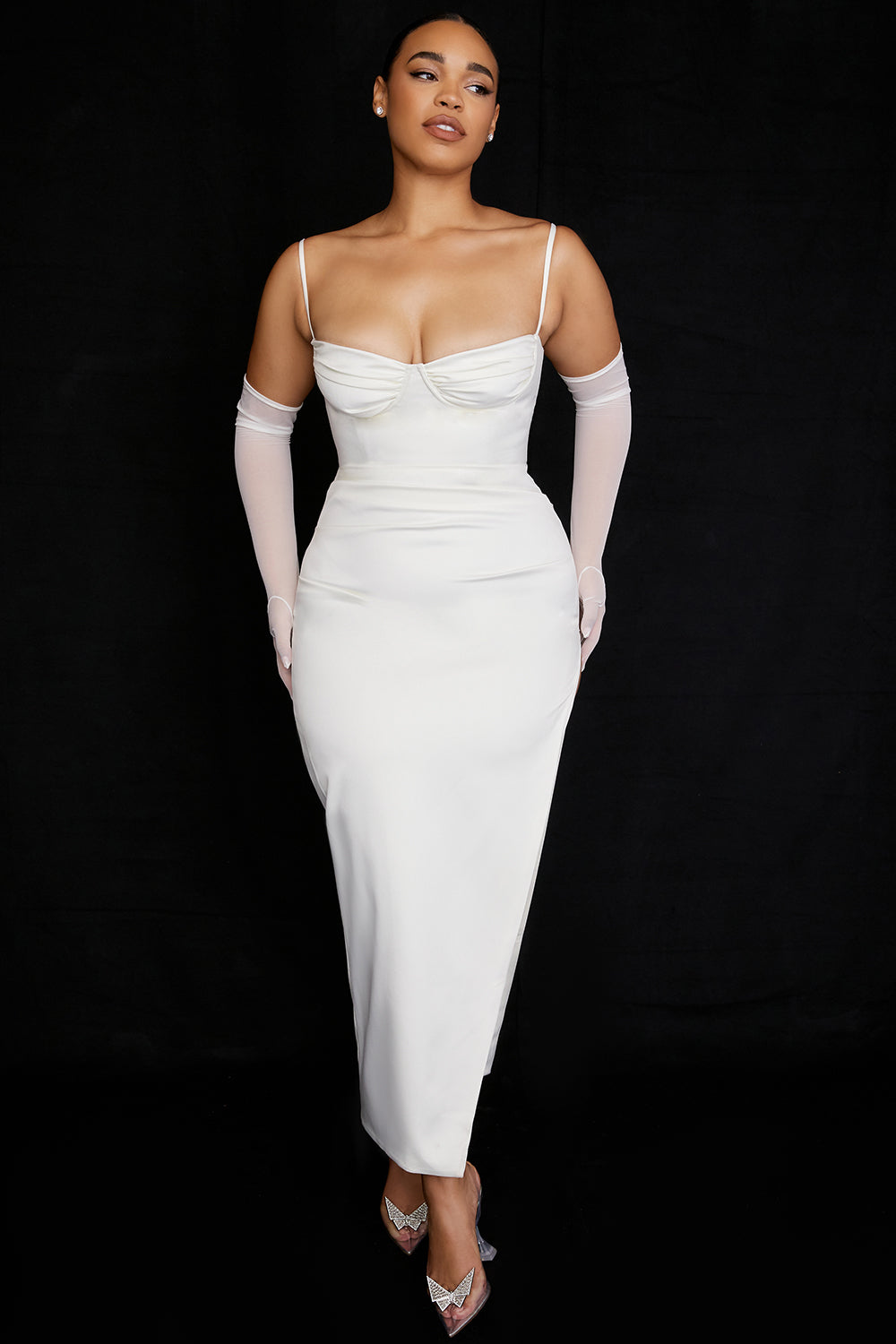 ALESYA IVORY BLACK SATIN CORSET DRESS