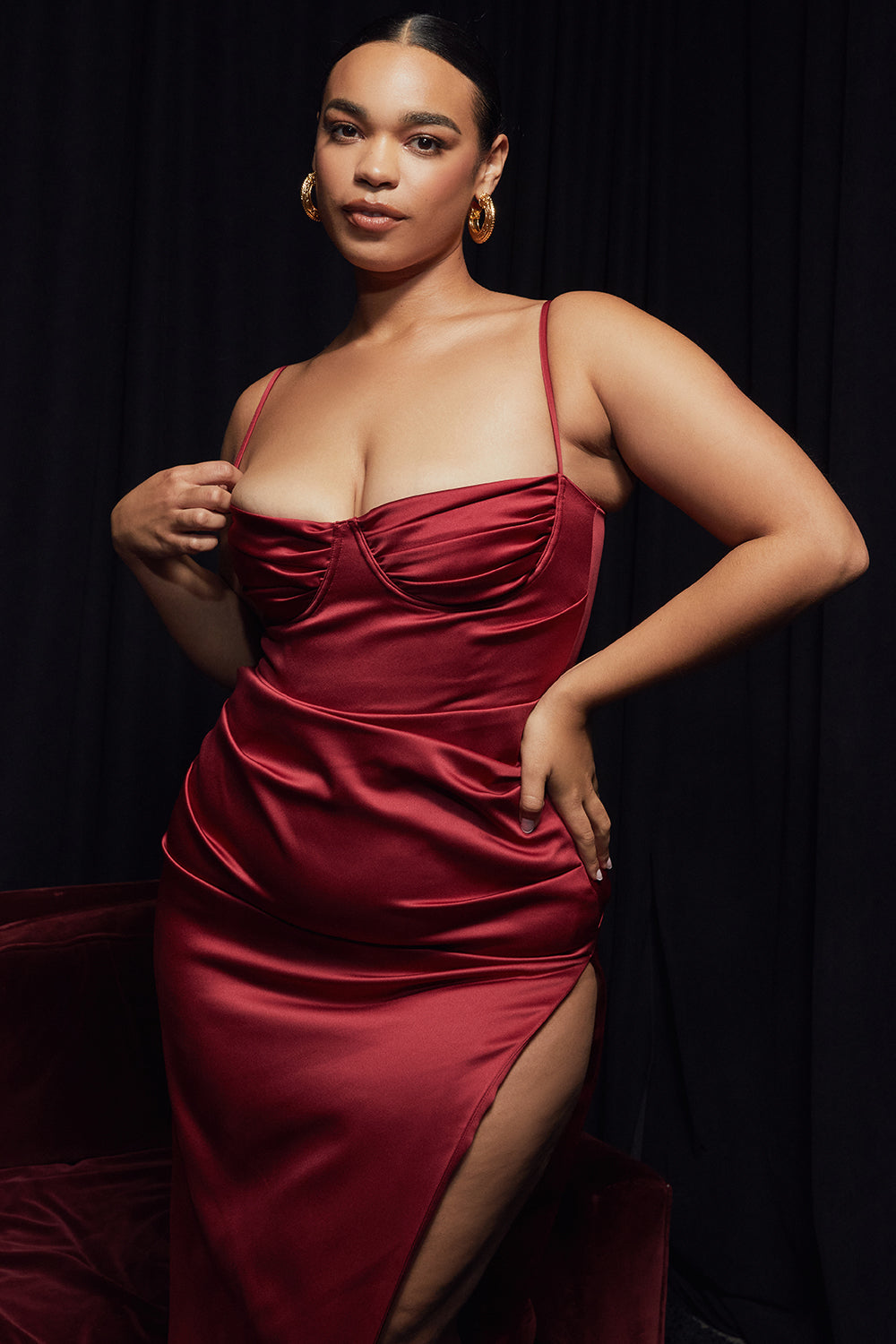 ALESYA IVORY RED SATIN CORSET DRESS