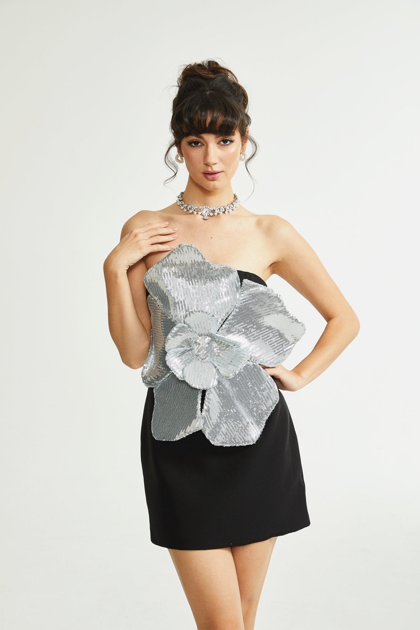 Alyia Multi-Dime Sequined Flower Dress