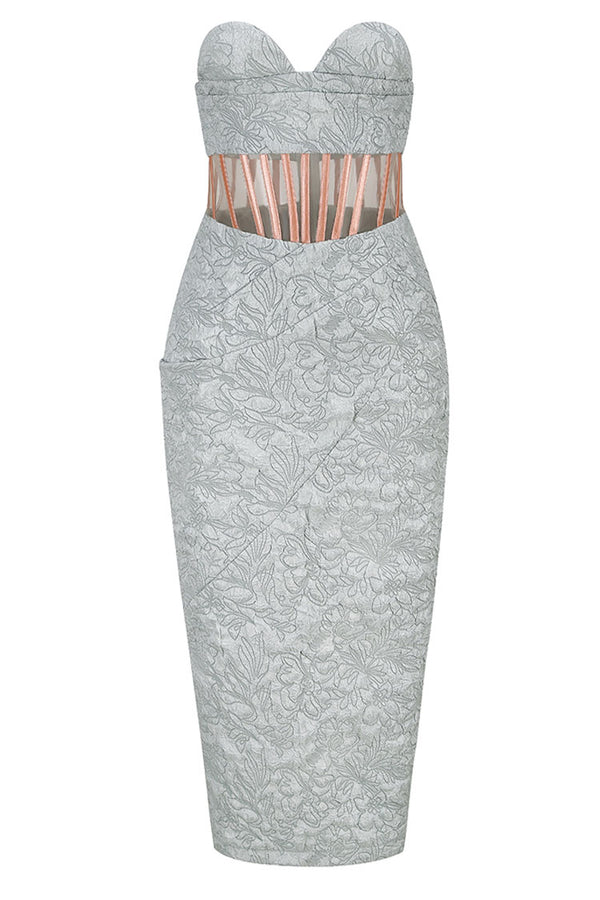 Textured Strapless Sweetheart Neck Slit Dress