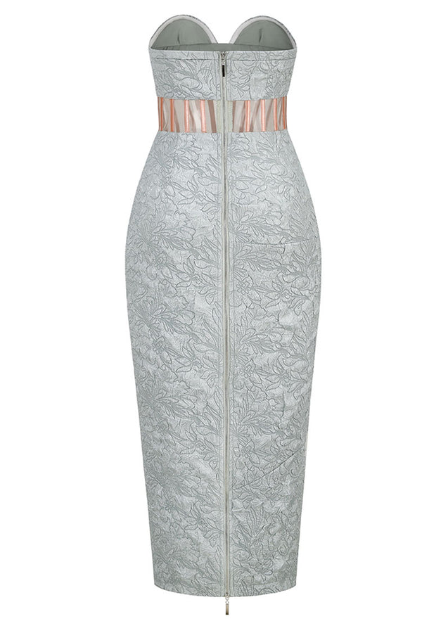 Textured Strapless Sweetheart Neck Slit Dress