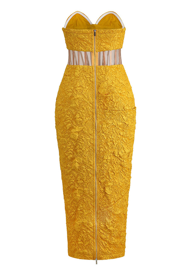 Textured Strapless Sweetheart Neck Slit Dress