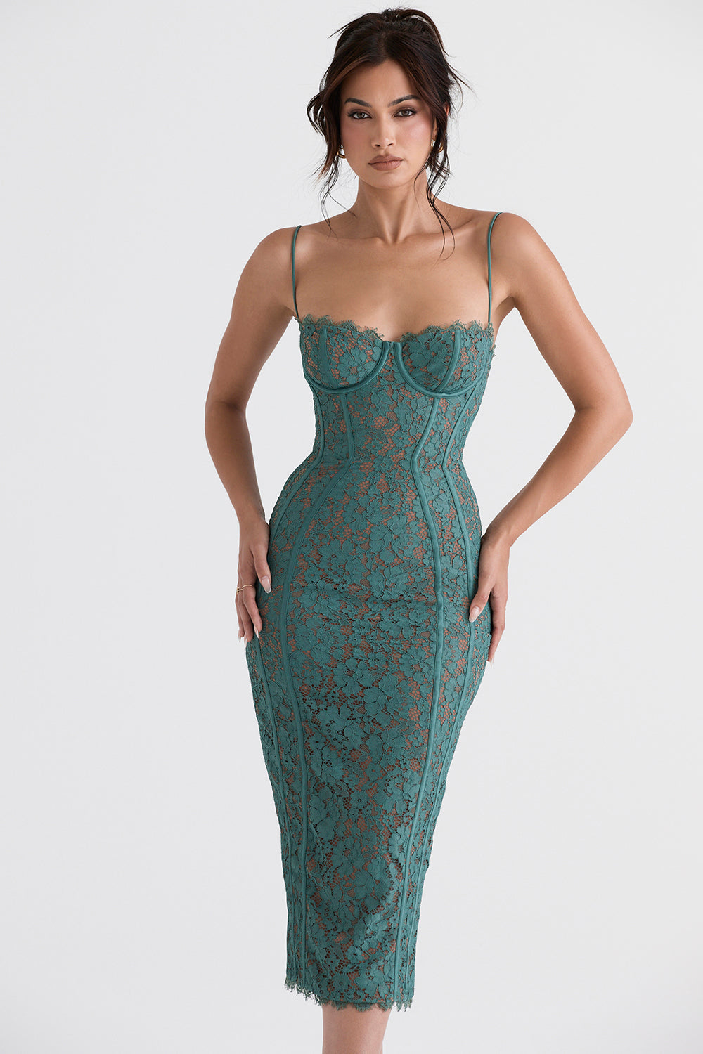 LOTTE FOREST LACE MIDI DRESS-GREENY