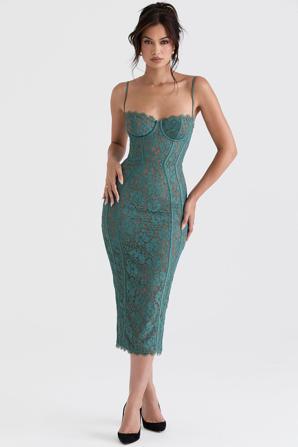 LOTTE FOREST LACE MIDI DRESS-GREENY