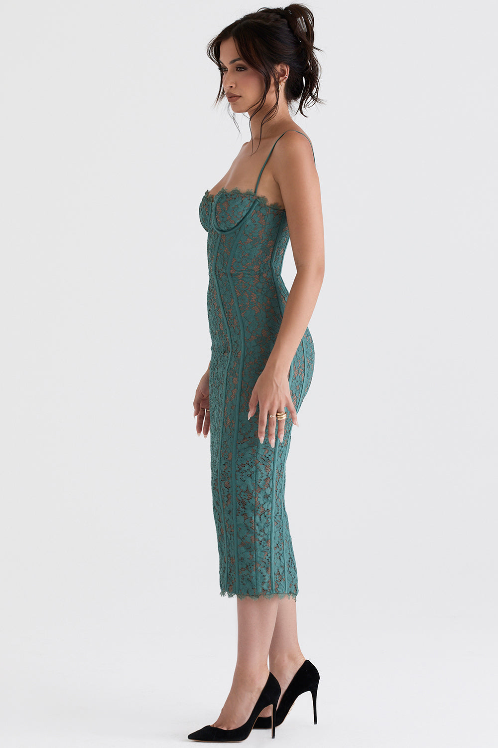LOTTE FOREST LACE MIDI DRESS-GREENY
