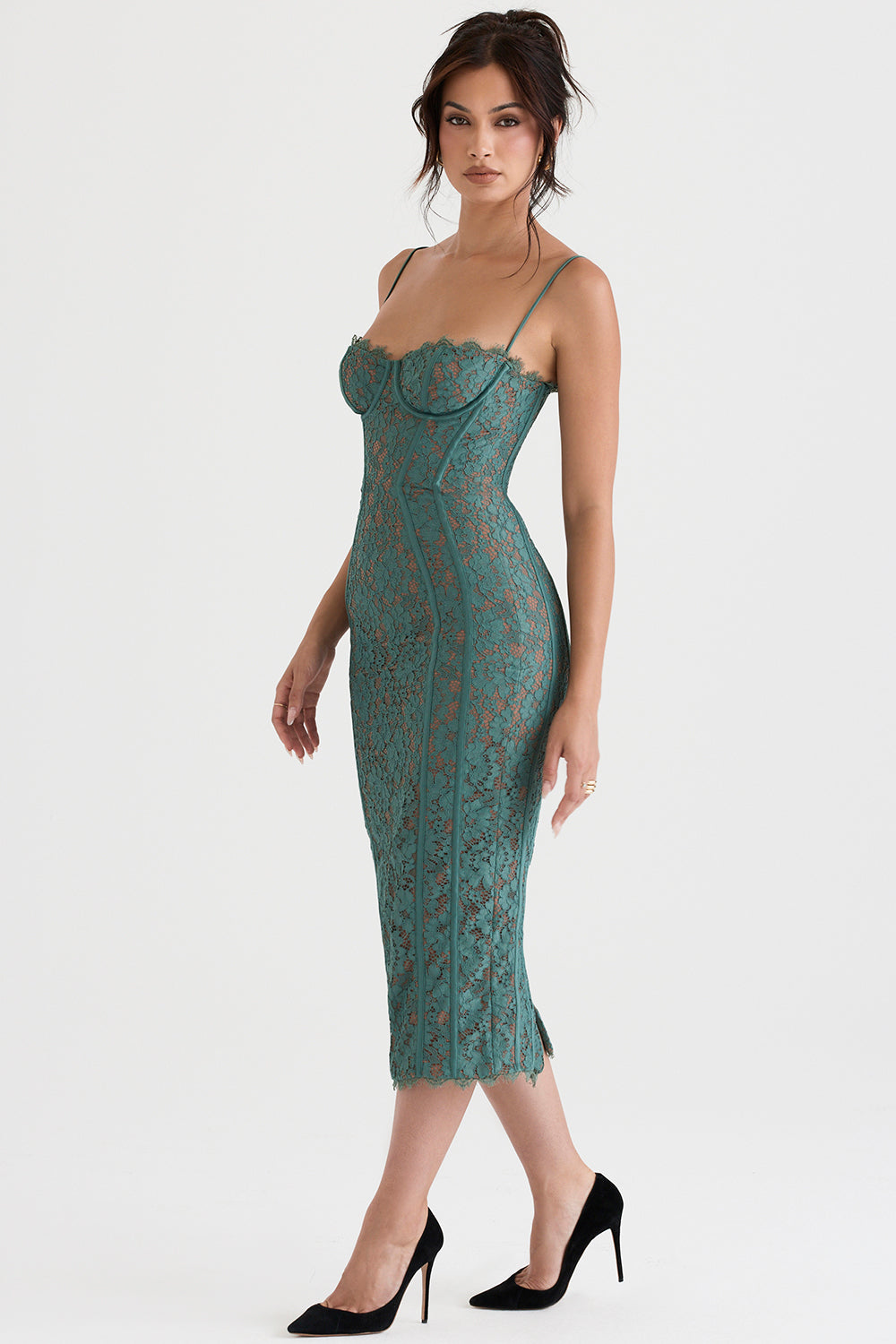 LOTTE FOREST LACE MIDI DRESS-GREENY
