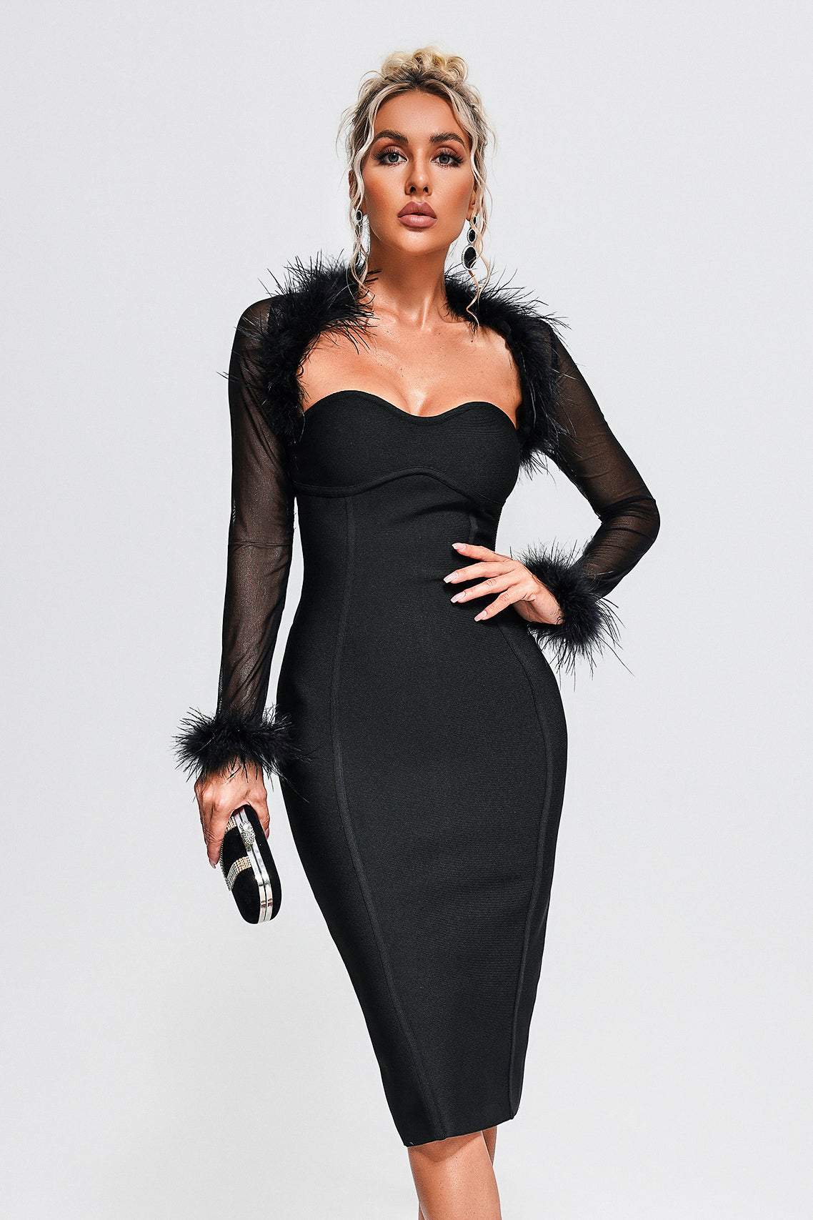 Sweetheart Neck Slit Knee-Length Dress