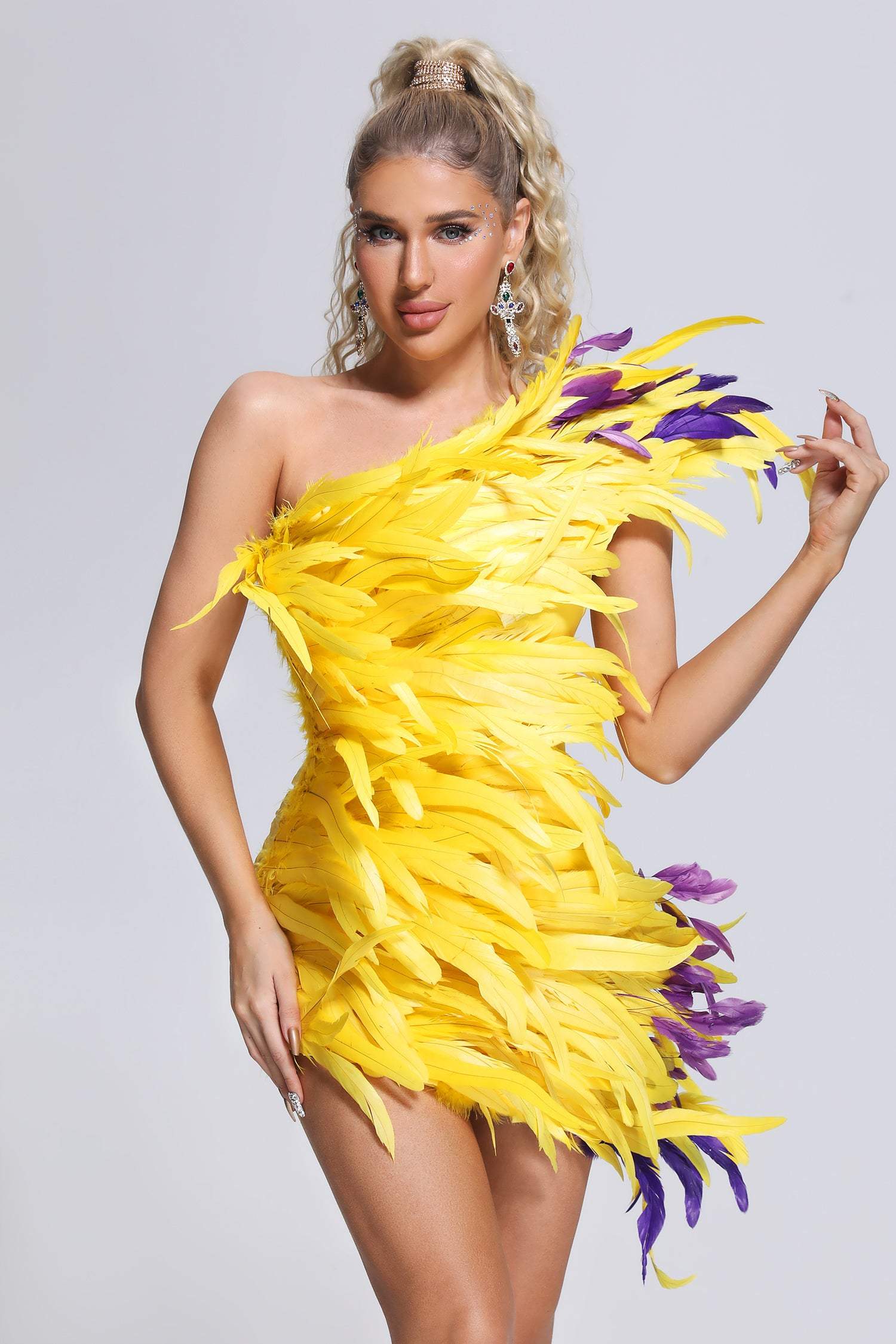 Elegant Drama Feather Party Sleeveless Dress