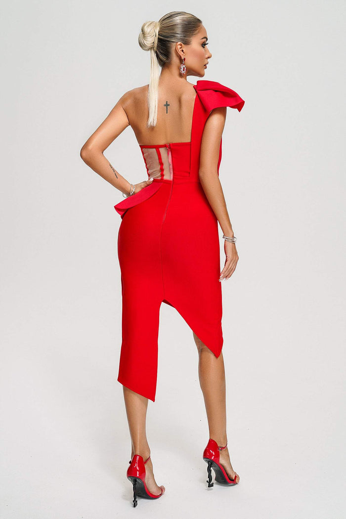 Irregular one-shoulder bow knot Midi Dress