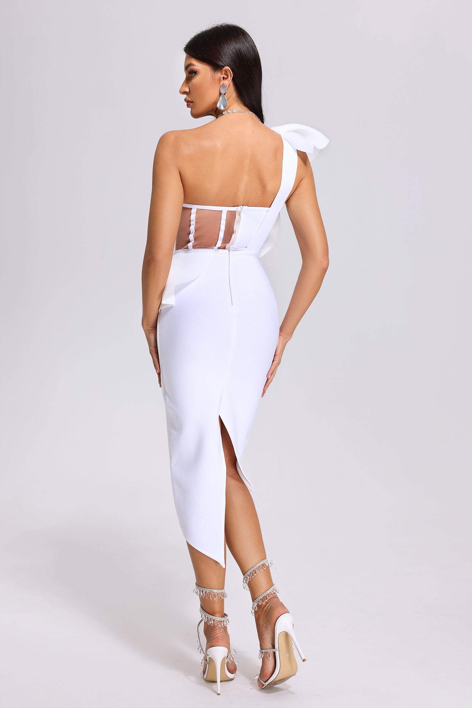 Irregular one-shoulder bow knot Midi Dress