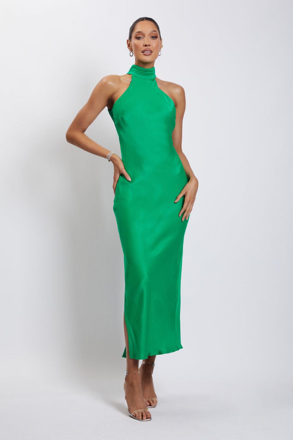 HIGH NECK SATIN WED PARTY DRESS