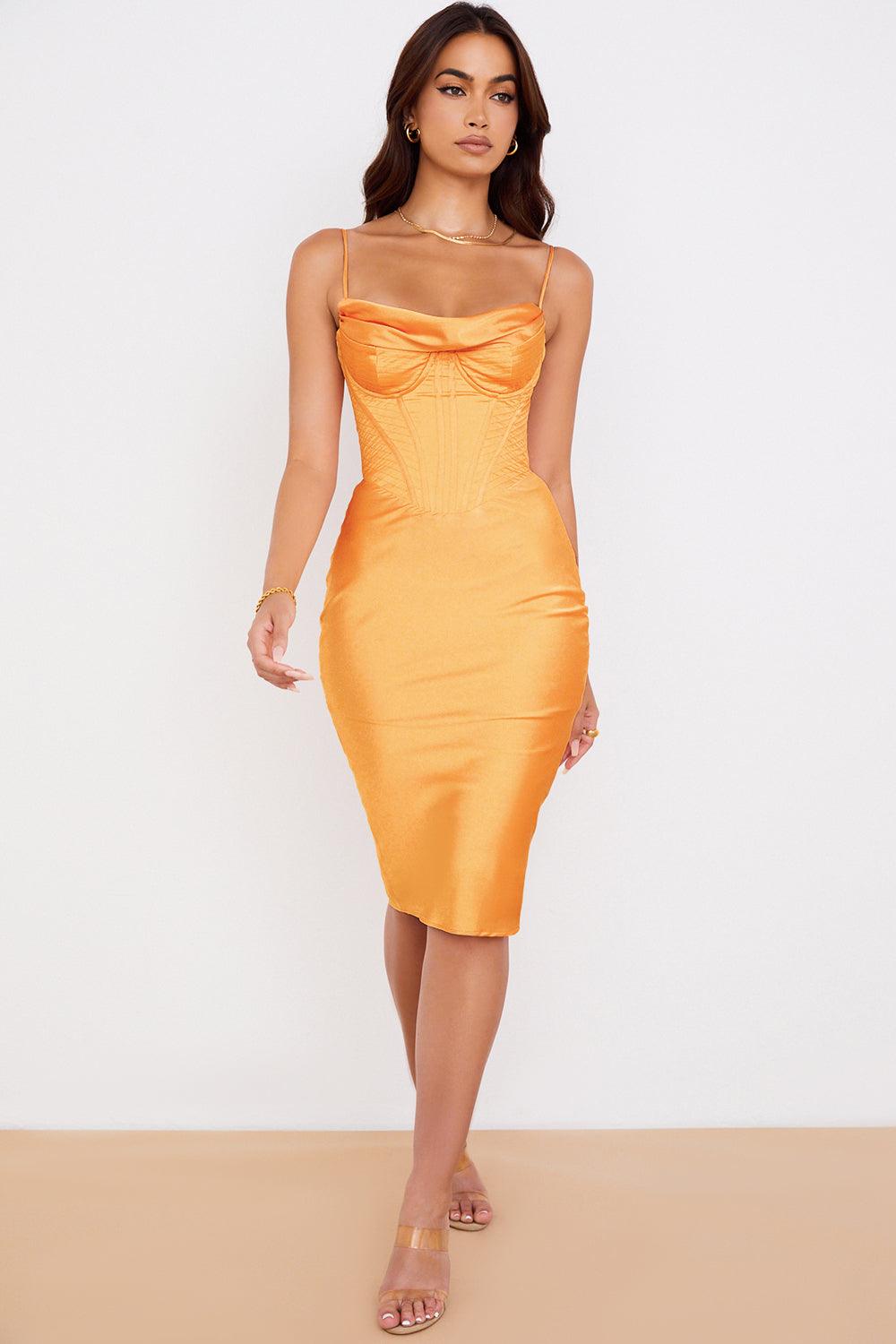 Welya Satin Fishbone Pleated Suspender Dress