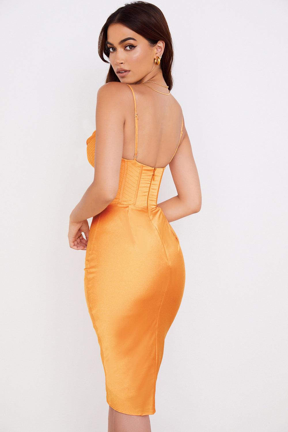 Welya Satin Fishbone Pleated Suspender Dress