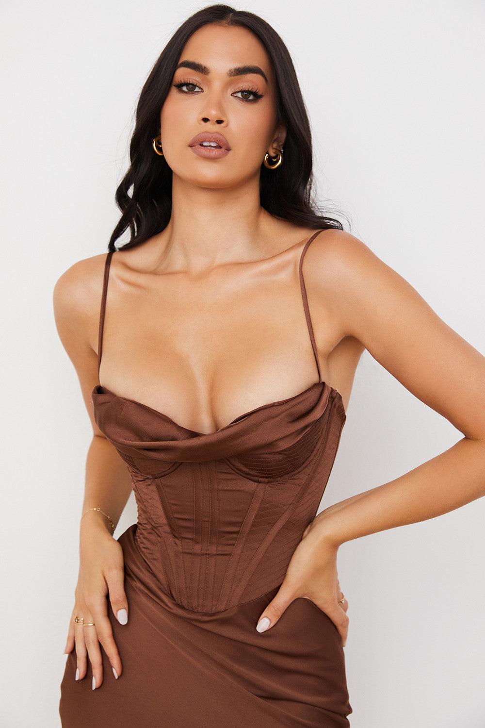 Welya Satin Fishbone Pleated Suspender Dress
