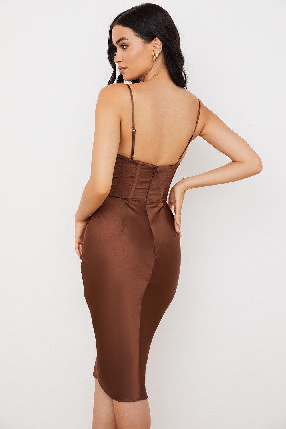Welya Satin Fishbone Pleated Suspender Dress