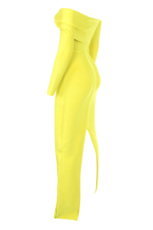 Meiga Off shoulder Slit Bandage Maxi Evening Dress