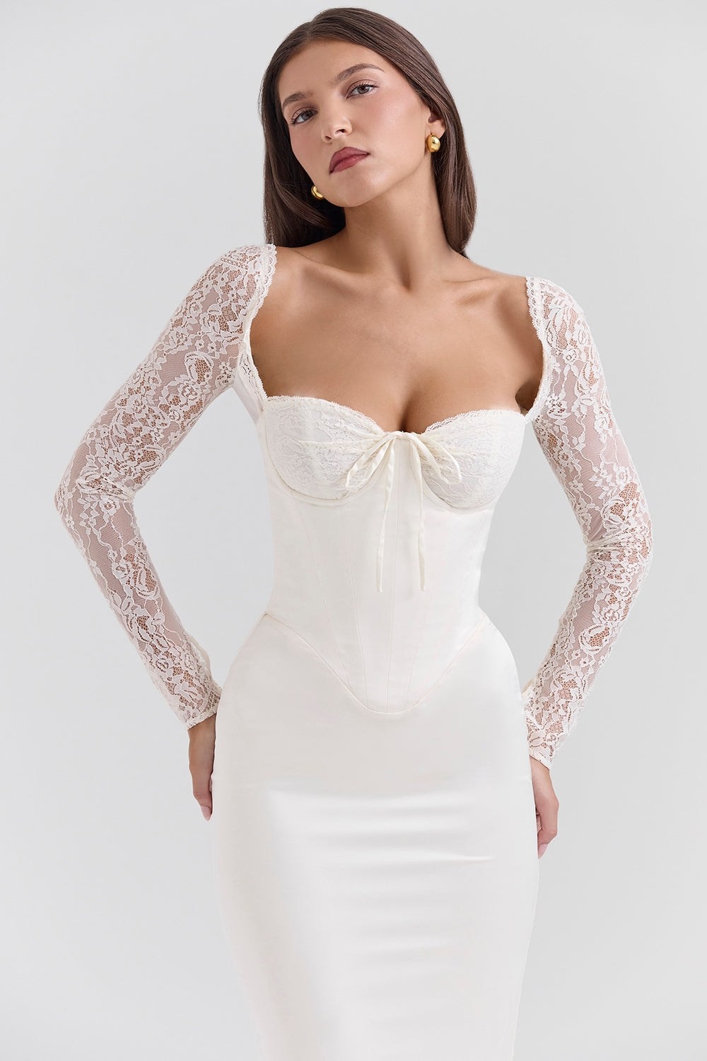 CHIC ELEGANT MAXI LACE DRESS-WHITE