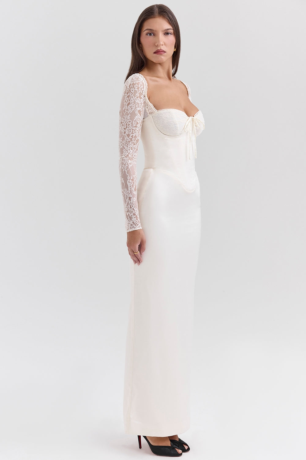 CHIC ELEGANT MAXI LACE DRESS-WHITE
