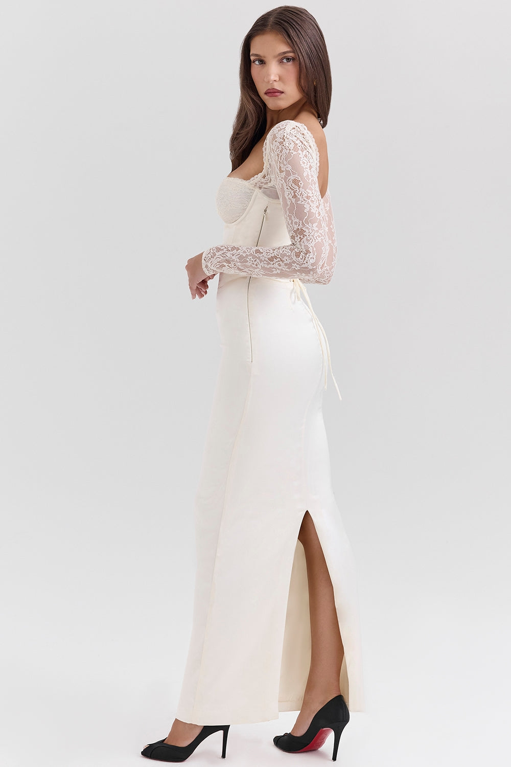 CHIC ELEGANT MAXI LACE DRESS-WHITE