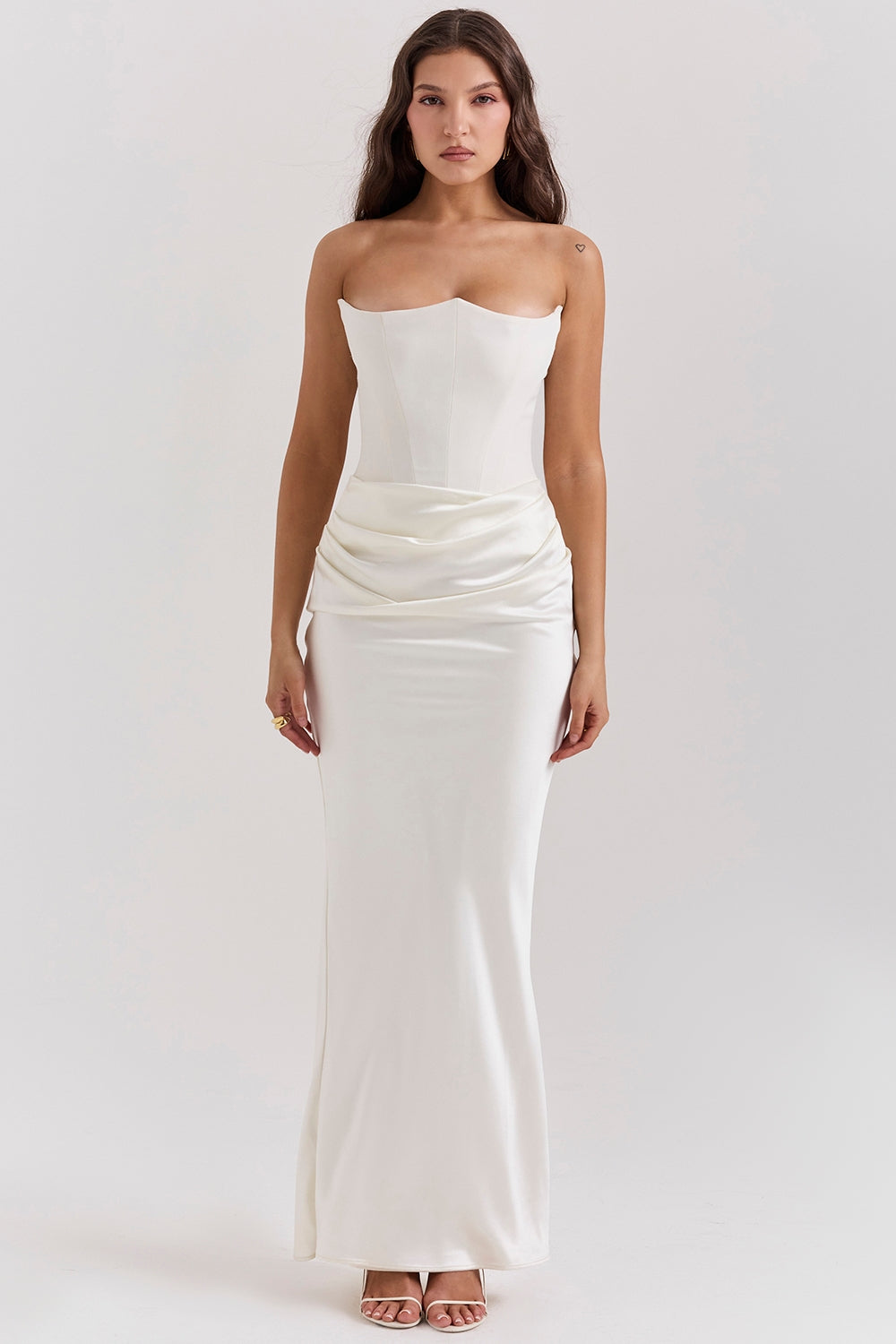 SERAPHINA CORSET SATIN ELEGANCE DRESS-WHITE