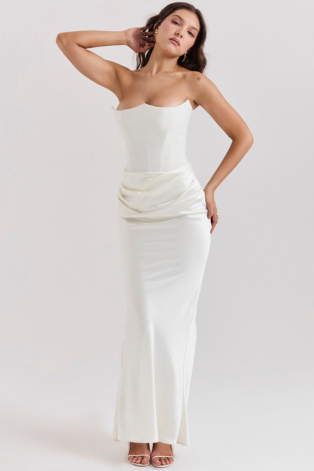SERAPHINA CORSET SATIN ELEGANCE DRESS-WHITE