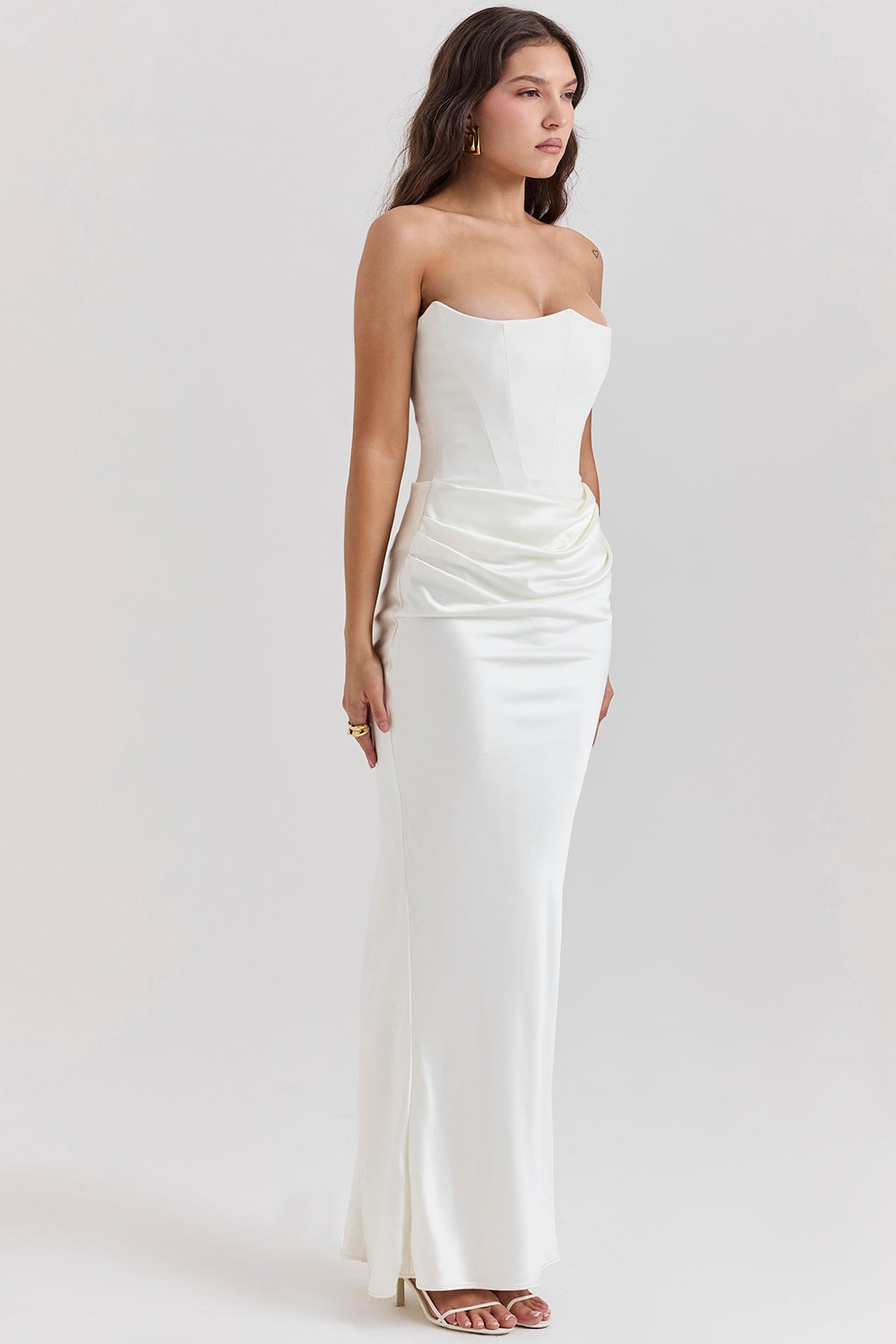 SERAPHINA CORSET SATIN ELEGANCE DRESS-WHITE