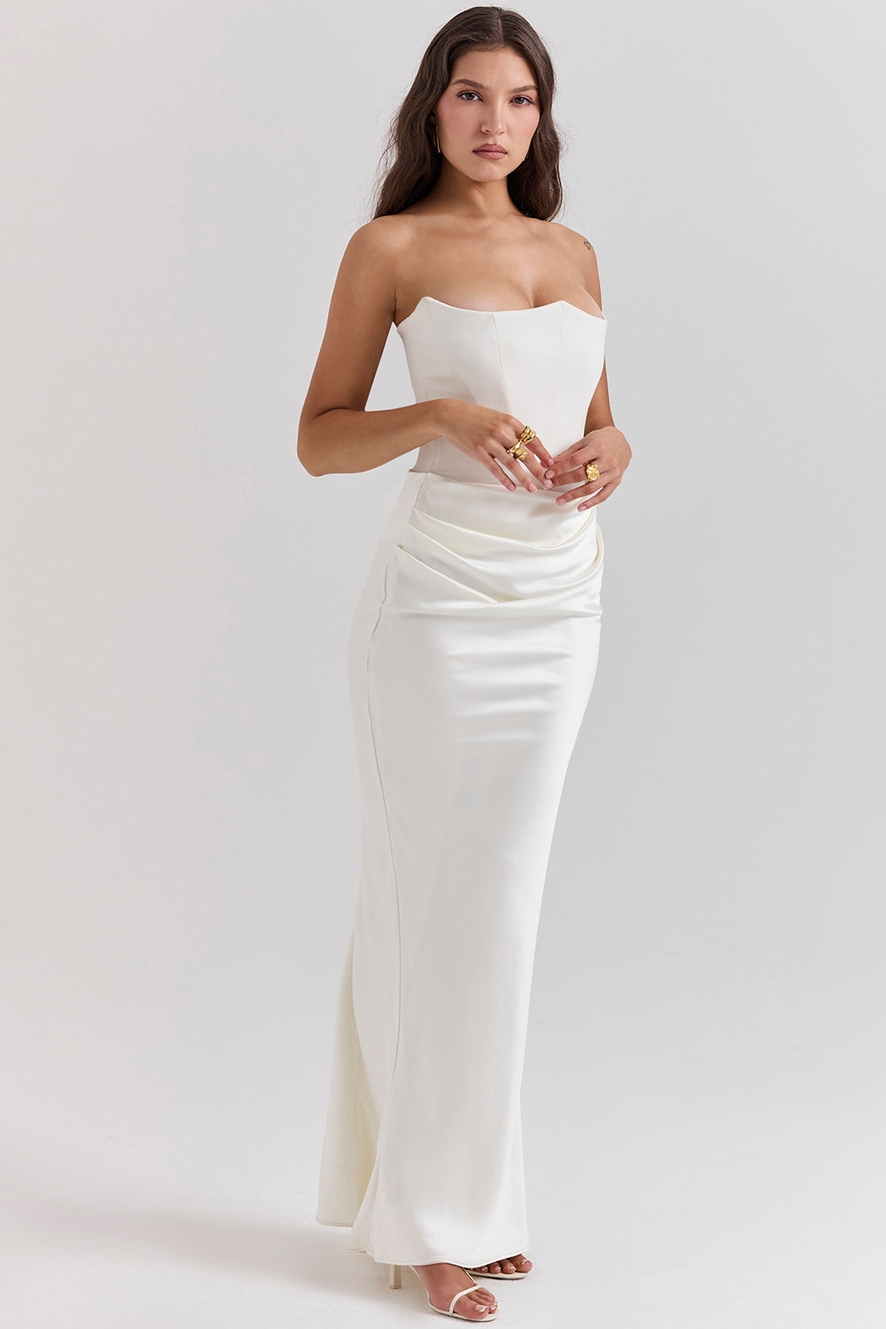 SERAPHINA CORSET SATIN ELEGANCE DRESS-WHITE