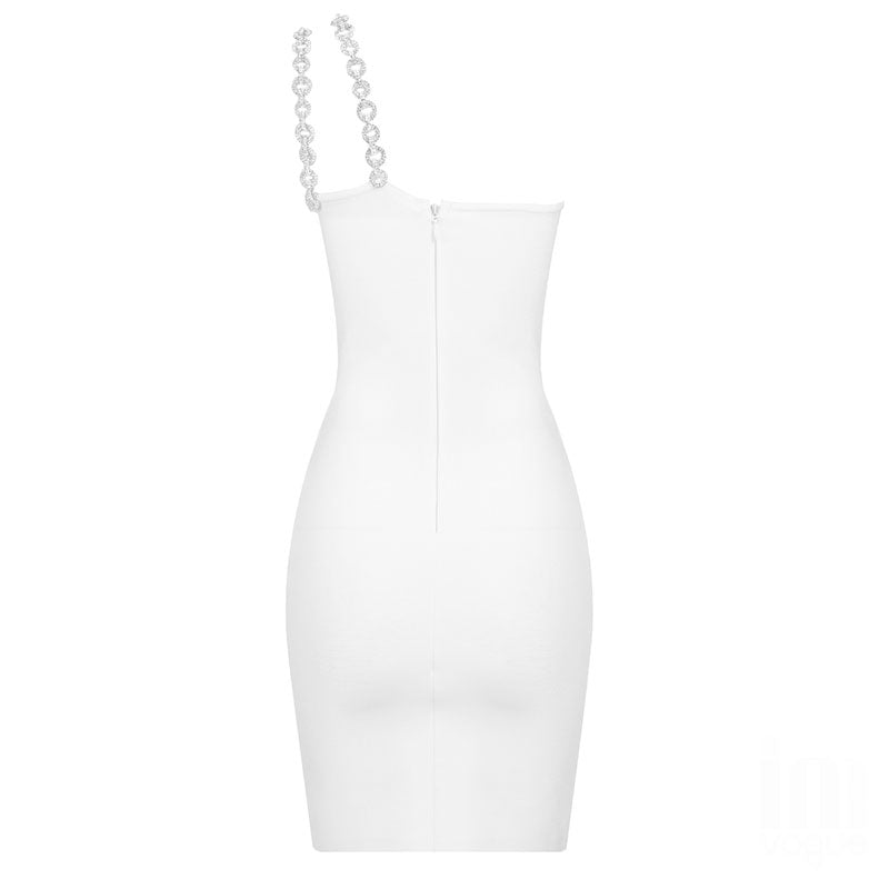 One-Shoulder Long Chain Mini Dress