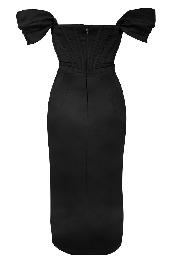 LEMIYA IVORY SATIN OFF SHOULDER DRESS-BLACK