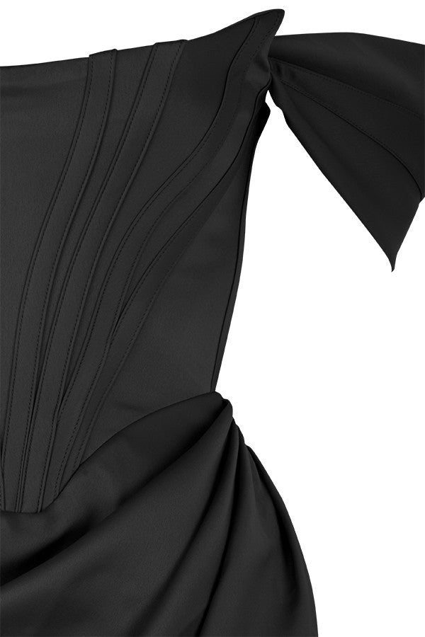 LEMIYA IVORY SATIN OFF SHOULDER DRESS-BLACK