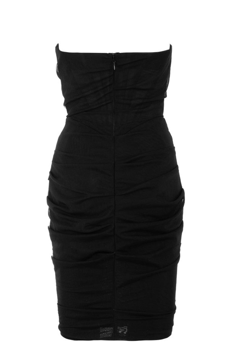 CHIC RUCHED STRAPLESS ELEGANT CORSET MESH PARTY DRESS