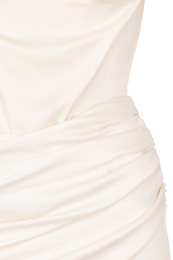 EVVA OFF SHOULDER SATIN MINI DRESS