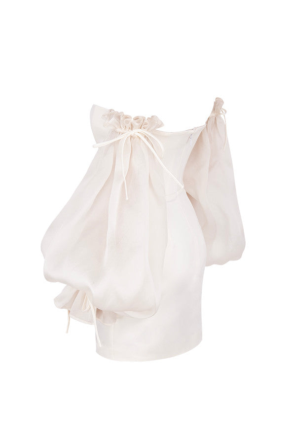OFF-SHOULDER SATIN CORSET DRESS