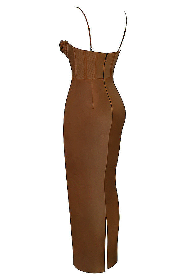 Elegant Corset Maxi Dress-Brown