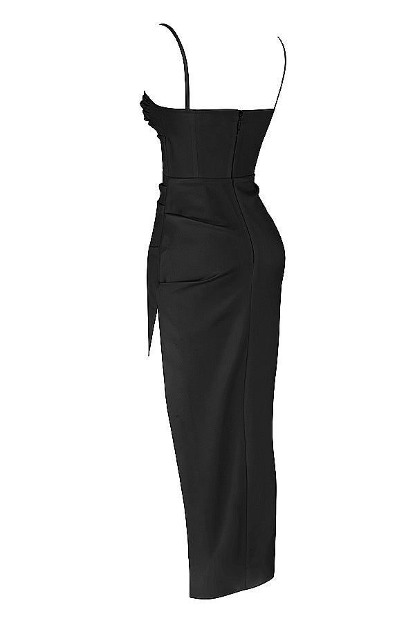 ALESYA IVORY BLACK SATIN CORSET DRESS