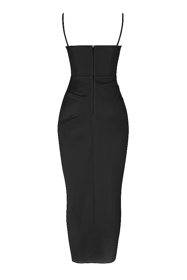 ALESYA IVORY BLACK SATIN CORSET DRESS