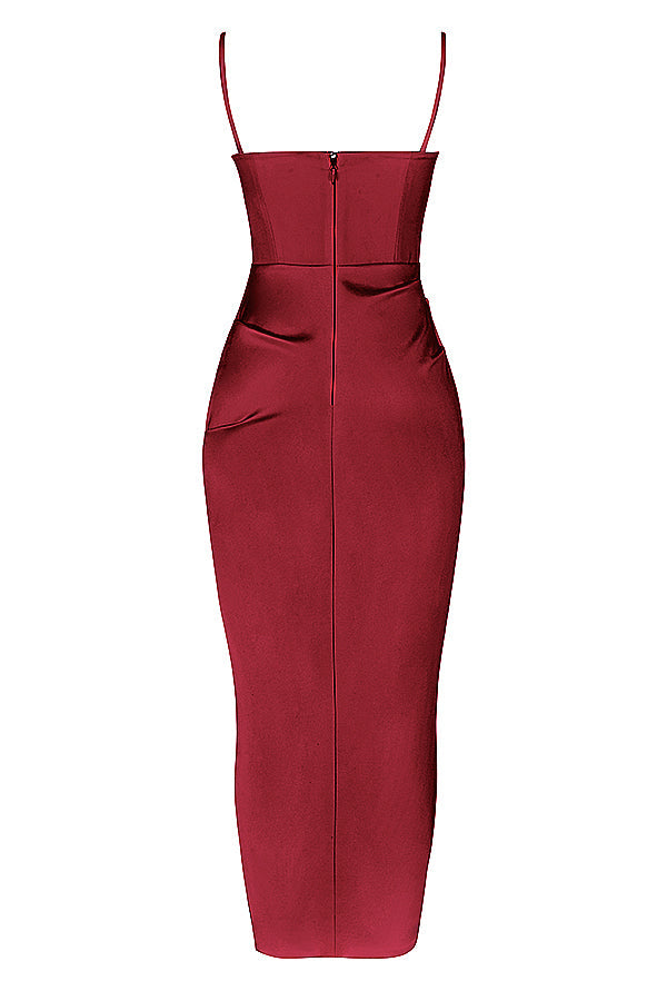ALESYA IVORY RED SATIN CORSET DRESS