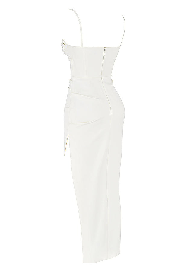ALESYA IVORY RED SATIN CORSET DRESS
