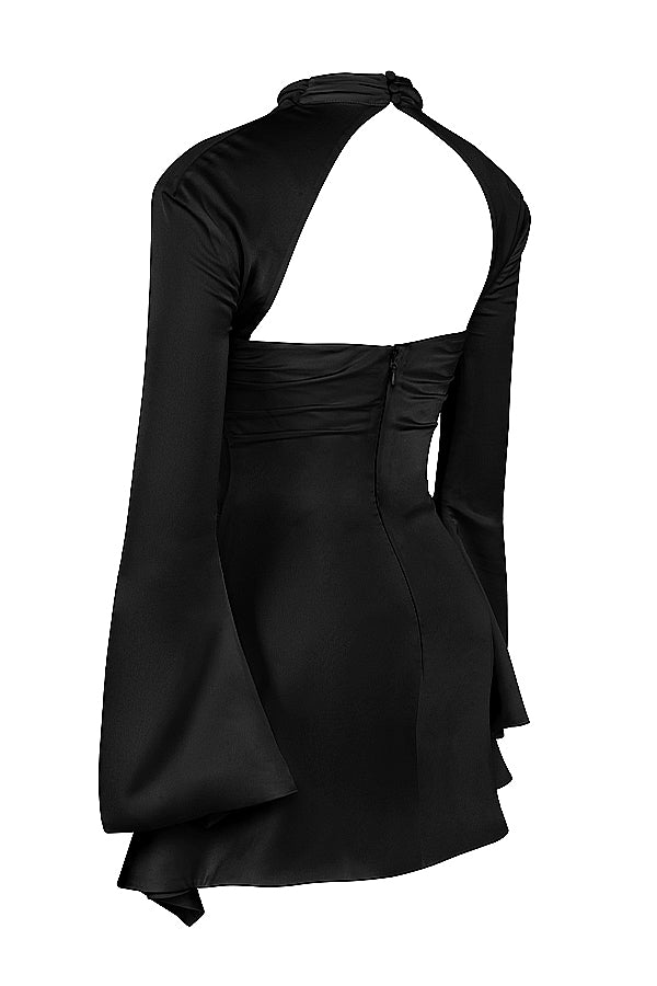 HEILA IVORY DRAPED CORSET DRESS-BLACK