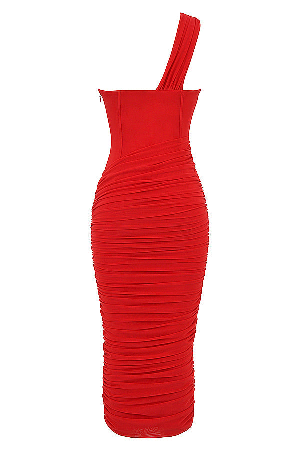 Lemily Cutout One-Shoulder Midi Bandage Dress-Browny