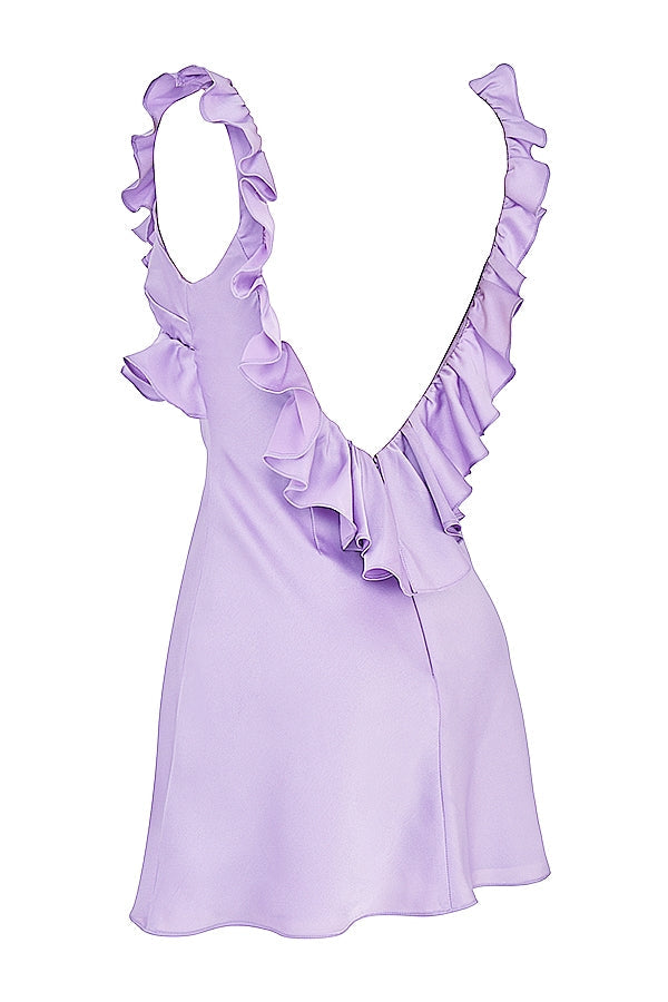 Chic Backless Satin Ruffle Mini Dress