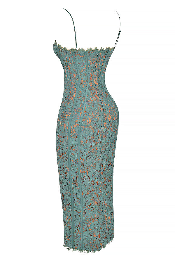 LOTTE FOREST LACE MIDI DRESS-GREENY